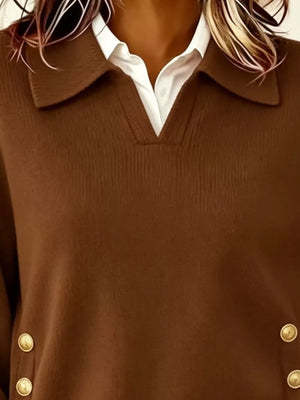 Collared Button-front Knit Sweater in Red, view 14