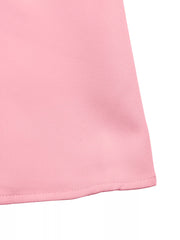 Pink mini dress with pearl trim detail and A-line cut.