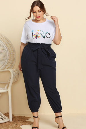Paperbag waist lounge set with tie belt and graphic tee