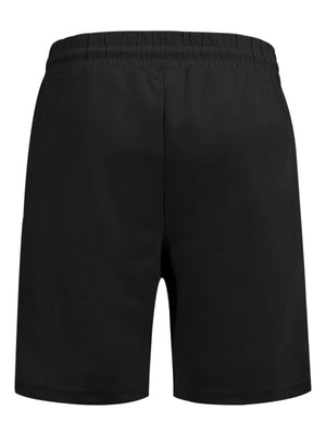 Black chino shorts with elastic drawstring waist.