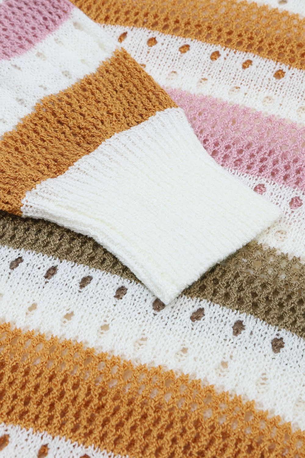 Openwork stripe crewneck sweater in acrylic with open knit details and a crew neckline.