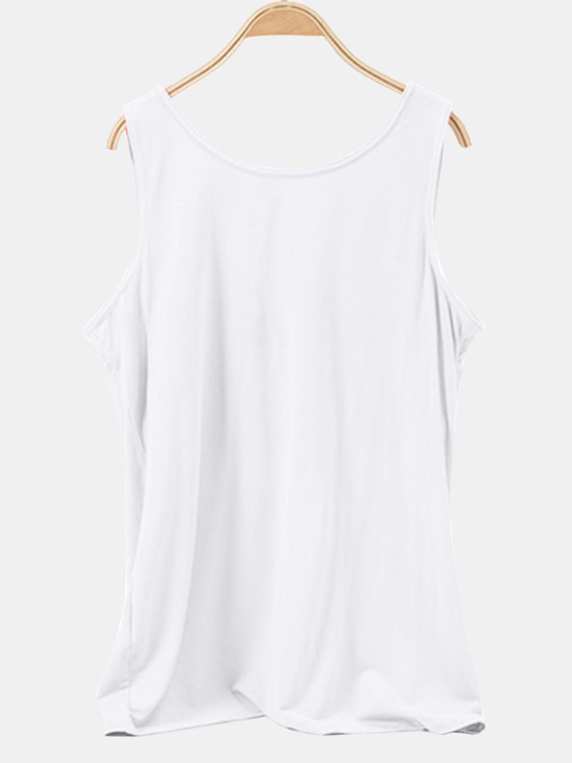 White scoop neck tank top with a relaxed fit and sleeveless design.