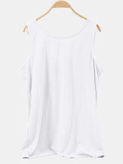 White scoop neck tank top with a relaxed fit and sleeveless design.