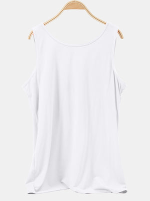 White scoop neck tank top with a relaxed fit and sleeveless design.