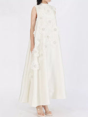 Embroidered Floral Maxi Dress With High Neck