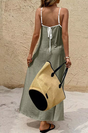 Spaghetti Strap Maxi Dress With Contrast Trim in Matcha Green, side view