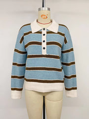 Striped Polo Collar Sweater in Blue, view 12