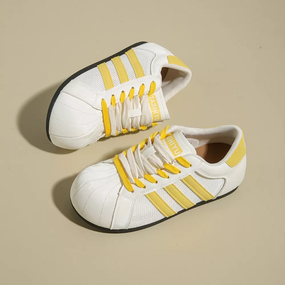 Lace Up Round Toe Sneakers in Yellow, back view