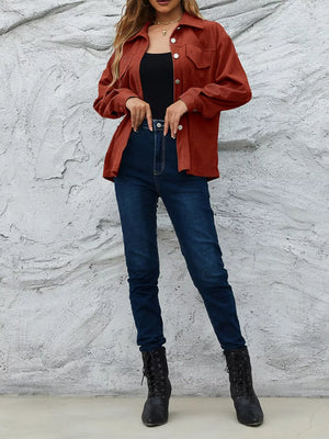 Corduroy Button-down Shirt With Chest Pockets in Moss, back view