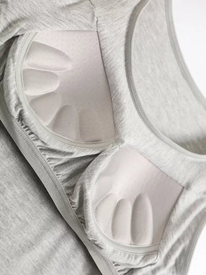 Gray cami pajama top with built-in padded cups and adjustable straps.