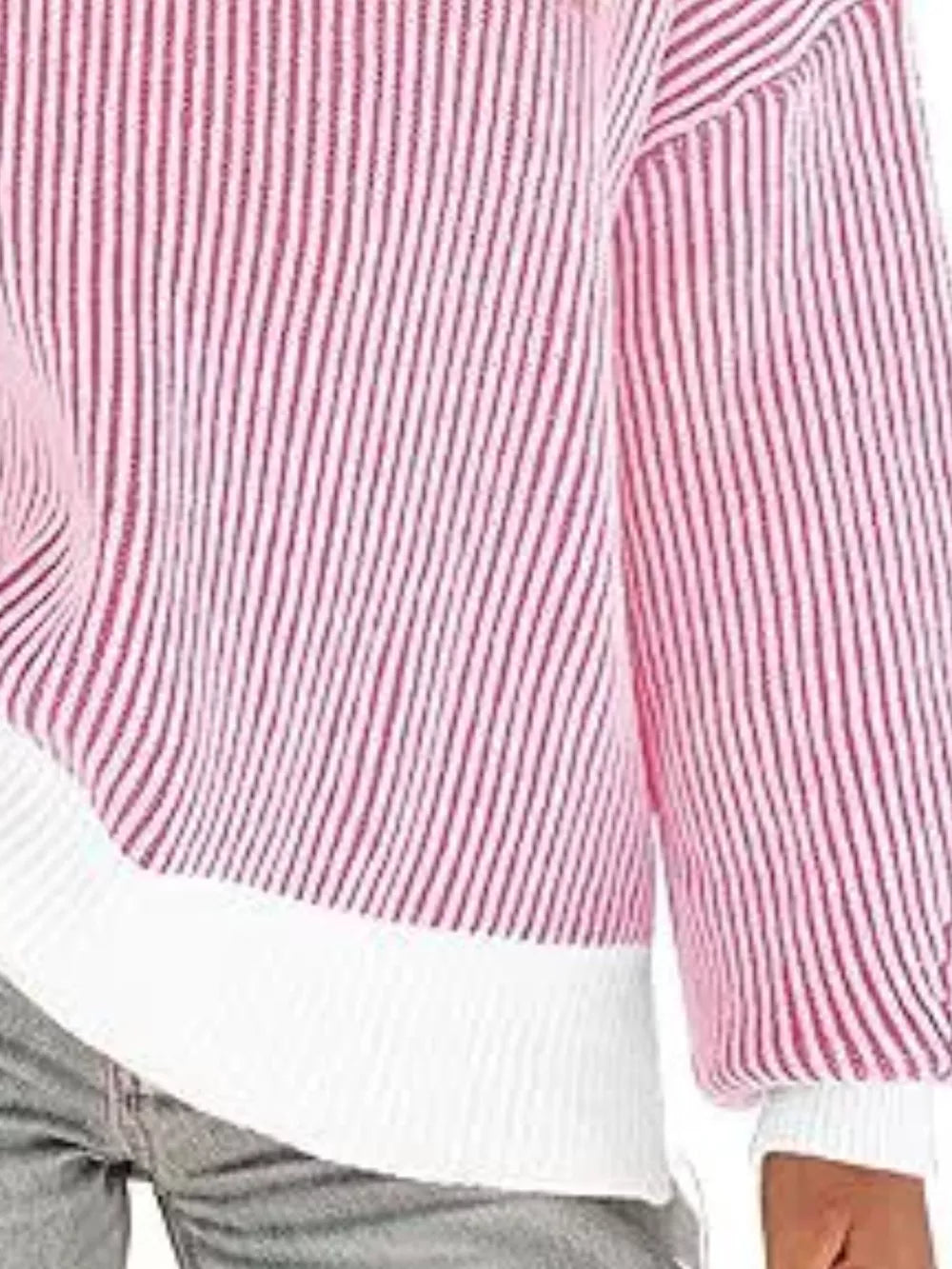 Stripe Dropped Shoulder Sweater in Light Blue with ribbed