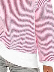 Stripe Dropped Shoulder Sweater in Light Blue with ribbed