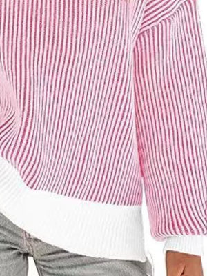 Stripe Dropped Shoulder Sweater in Light Blue with ribbed