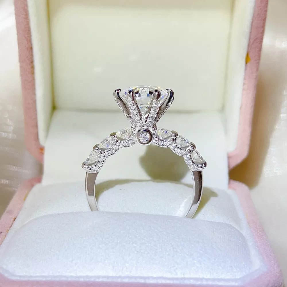 1 Carat Solitaire Moissanite Ring In Sterling Silver, close-up detail
