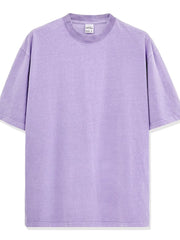 Oversized lavender pigment-dyed crewneck t-shirt with a relaxed fit and short sleeves.