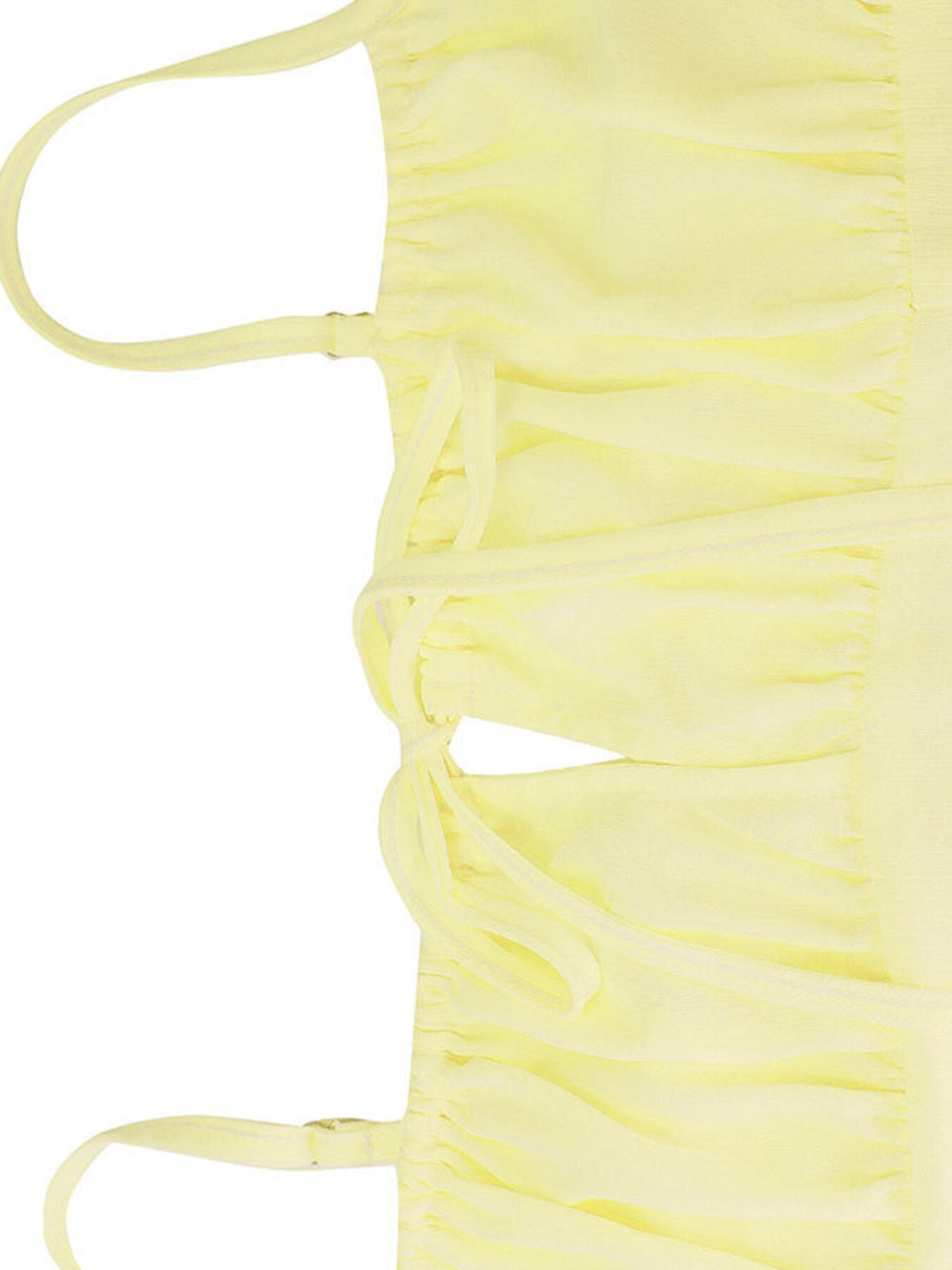Yellow cami set with ruched detail and tie front.