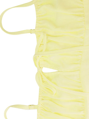 Yellow cami set with ruched detail and tie front.
