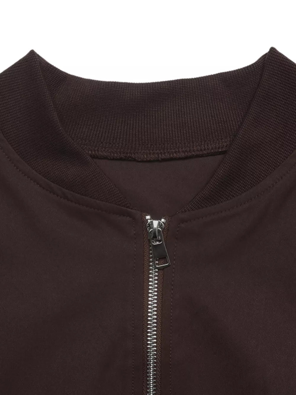 Zip Up Dropped Shoulder Jacket in Coffee Brown, alternate angle
