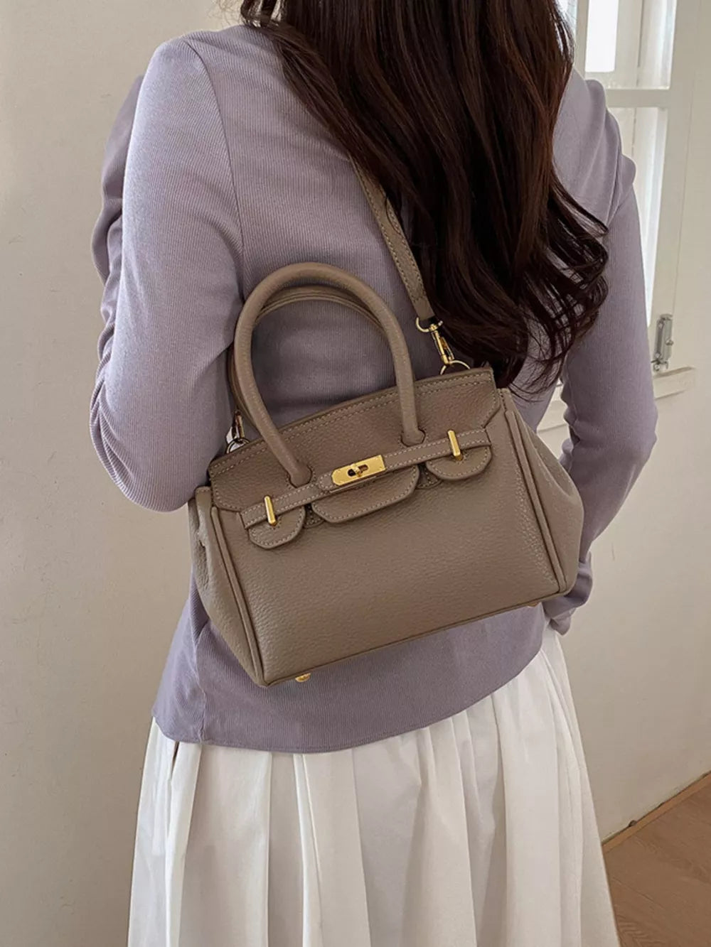 Pu Leather Mini Crossbody Bag in Grey, side view
