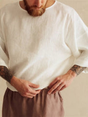 Men's Loose Fit Round Neck T-shirt Plus Size in White, model styling view