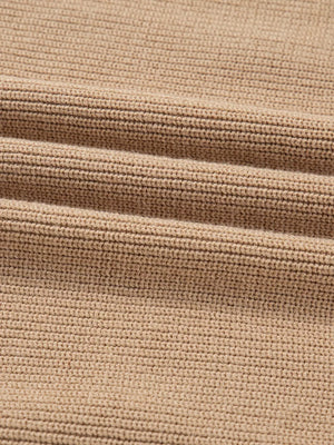 Beige ribbed knit sweater dress fabric detail
