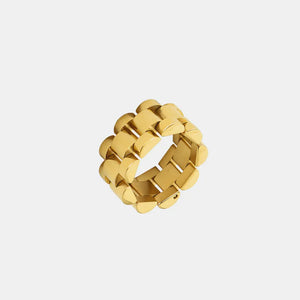 Gold watch link statement ring with adjustable band