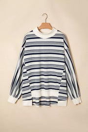 Striped Ribbed Stand Neck Sweatshirt in Stripe, close-up detail