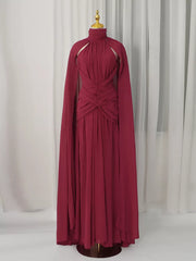 Ruched Halter Neck Cape Maxi Dress in Red, close-up detail
