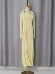 Elegant Draped Maxi Dress With Silver Accent