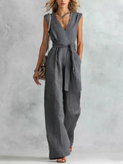 Sleeveless Wide Leg Jumpsuit, fabric detail
