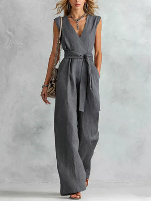 Sleeveless Wide Leg Jumpsuit, fabric detail