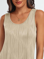 Tan textured wave tank top with scoop neck