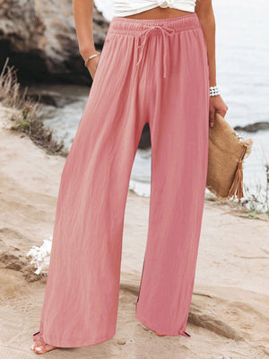 Full Size Drawstring Wide Leg Pants Plus Size in Fuchsia, view 15
