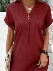 Full Size Casual V-neck Short Sleeve Dress in Silver, view 16