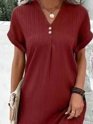 Full Size Casual V-neck Short Sleeve Dress in Silver, view 16