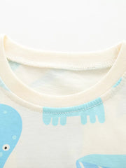 Baby t-shirt with playful blue ocean creature graphic print, crew neck, short sleeves, cotton.