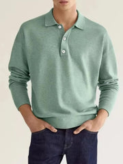 Sage knit polo shirt with button placket and relaxed fit.