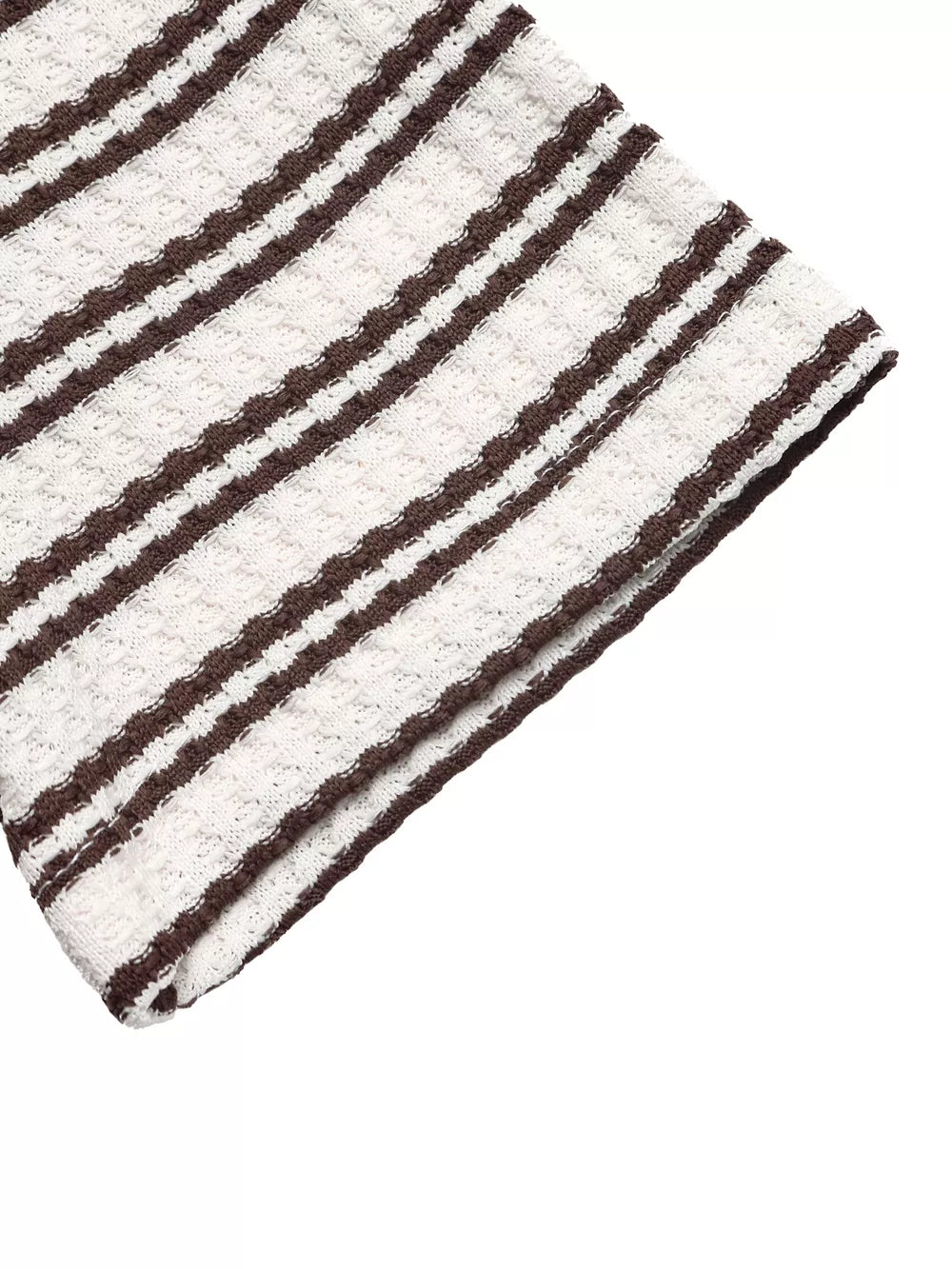 Waffle-knit polo t-shirt with brown and cream stripes