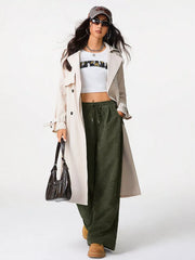 Relaxed fit army green corduroy drawstring pants with a wide leg.