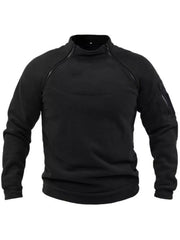 Men's black fleece sweatshirt with zippered pockets on chest and sleeve.