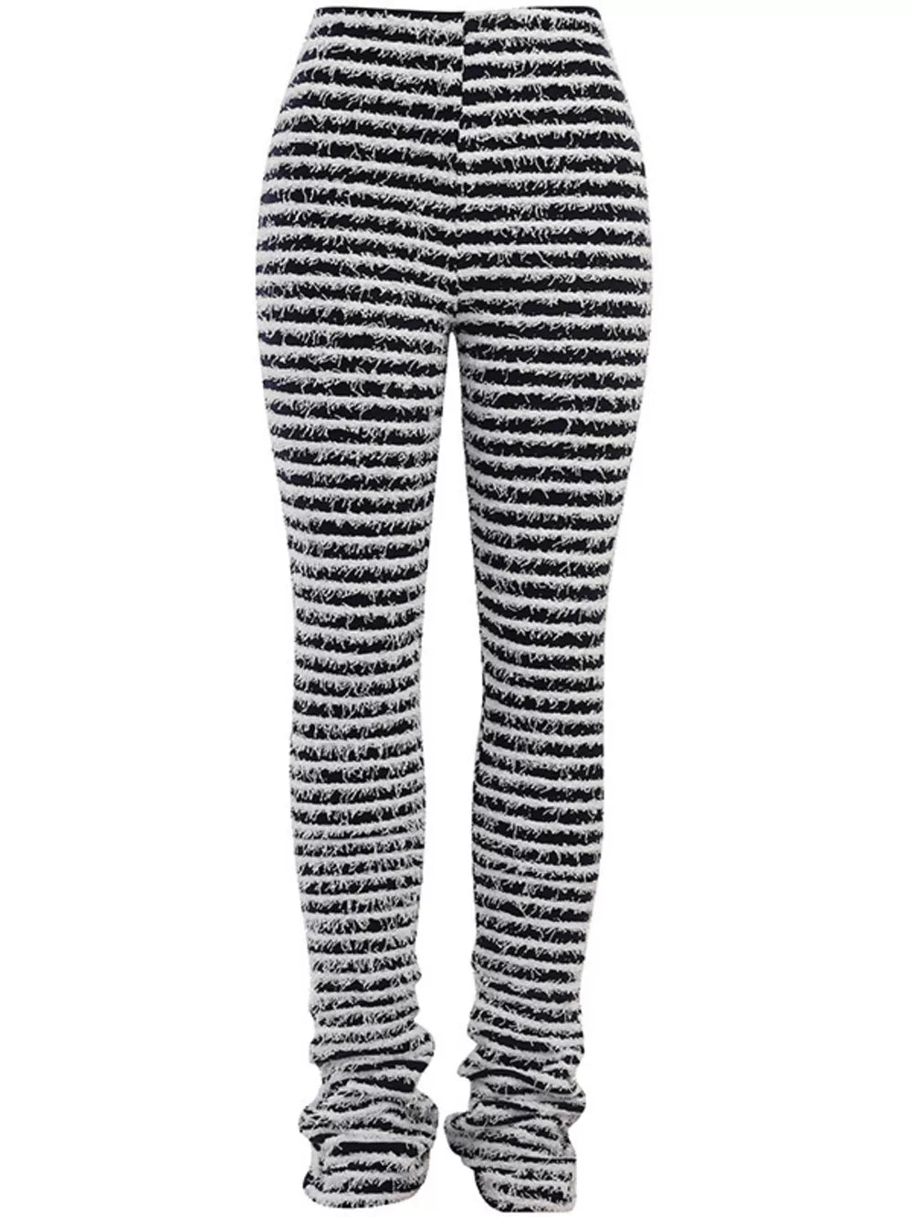 Striped Fuzzy Knit Pants in Army Green, fabric detail