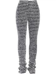 Striped Fuzzy Knit Pants in Army Green, fabric detail