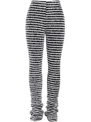 Striped Fuzzy Knit Pants in Army Green, fabric detail