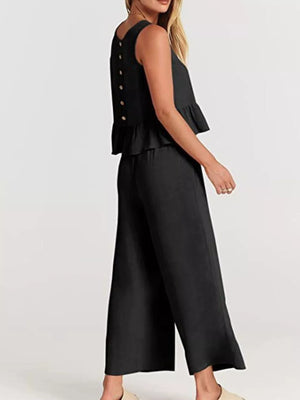 Ruffled Hem Sleeveless Top And Wide-leg Pants Set Plus Size in Black, view 11