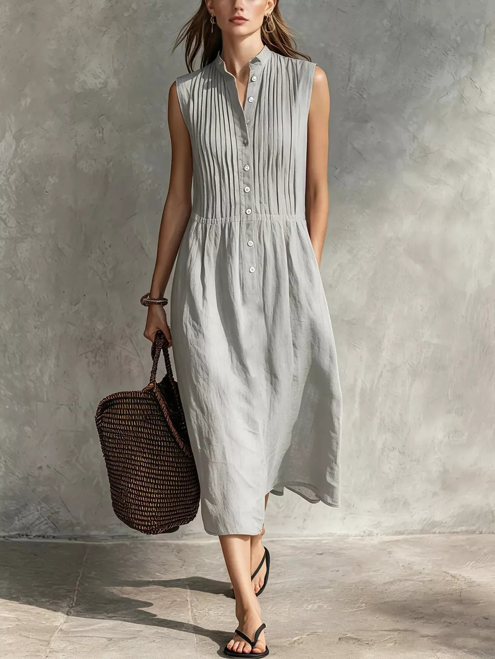 Sleeveless Button Front Midi Dress Plus Size, back view