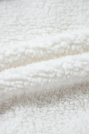 White teddy bear collarless jacket with plush fuzzy texture
