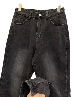 Classic plus size vintage wash jeans in black gray with a relaxed fit.