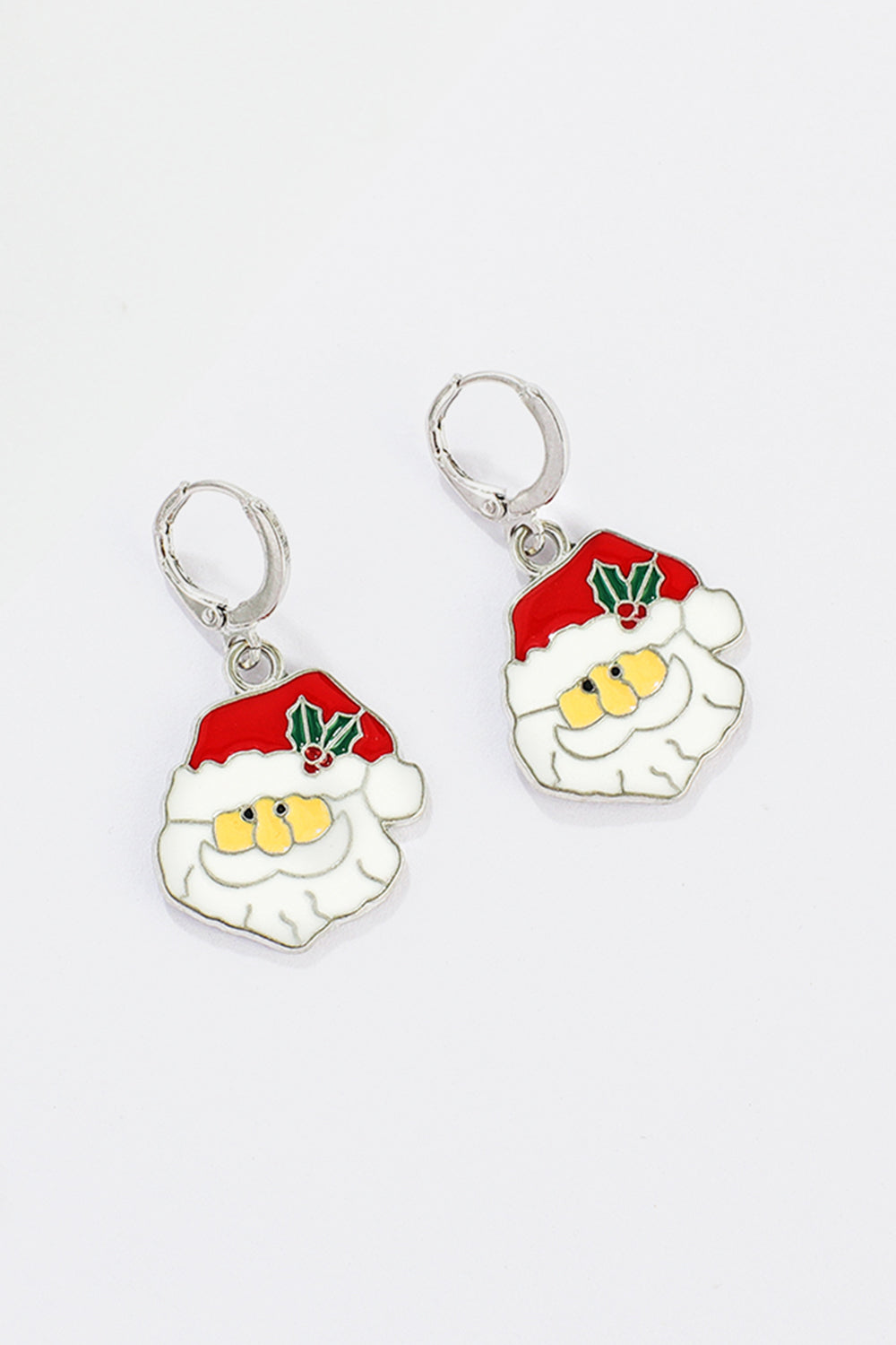 Festive Santa charm hoop earrings with red hat and white beard details.