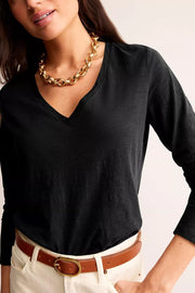 Solid Color V Neck Long Sleeve Top in Black, view 14