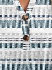 Bohemian tapestry henley blouse with striped pattern and button detail in French Blue.